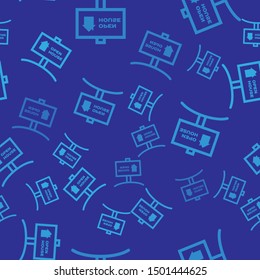 Blue Hanging sign with text Open house icon isolated seamless pattern on blue background. Signboard with text Open house.  Vector Illustration