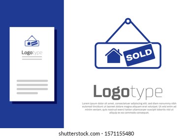 Blue Hanging sign with text Sold icon isolated on white background. Sold sticker. Sold signboard. Logo design template element. Vector Illustration