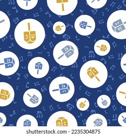 Blue Hanukkah Dreidels vector repeat pattern background design