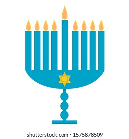 Blue hanukkah menorah on white background. Happy hanukkah element decorations.