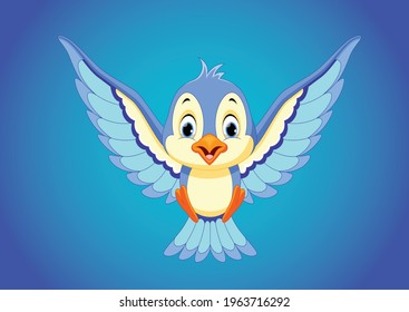 Blue happy bird in blue background. good ad concept good for t shirt design . good design element