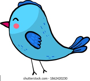 Azul pájaro feliz, ilustración, vector sobre fondo blanco.