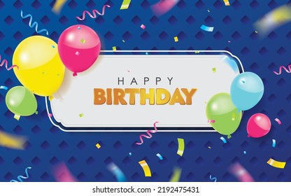 Blue Happy Birthday with Colorful Confetti and Balloons Vector Illustration