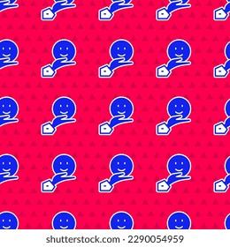 Blue Happy friendship day icon isolated seamless pattern on red background. Everlasting friendship concept.  Vector