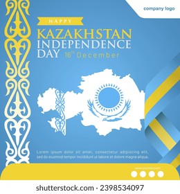 Blue Happy Independence Day von Kasachstan Grußkarte. Design mit Karte, Ornament und 3D-Karte. Vektorgrafik