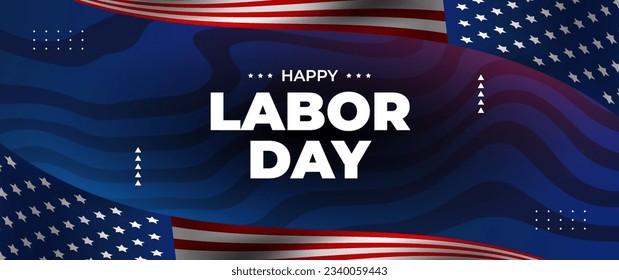 blue happy labor day banner with american flag elements