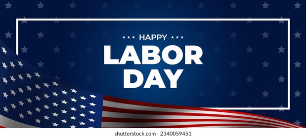 blue happy labor day banner with american flag elements