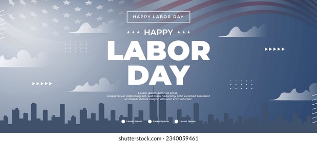 blue happy labor day banner with american flag elements