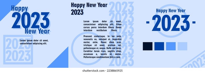 Blue "Happy New Year 2023" greeting template with text shadow. Templates for various purposes like flyers, social media etc.