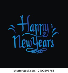 Blue HAPPY NEW YEAR handwritten script text. Festive Template Design typography poster, banner or greeting card for Merry Christmas and happy new year. Vector Illustration