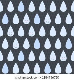 blue happy raindrops lovely spring summer autumn seamless pattern on dark gray background 