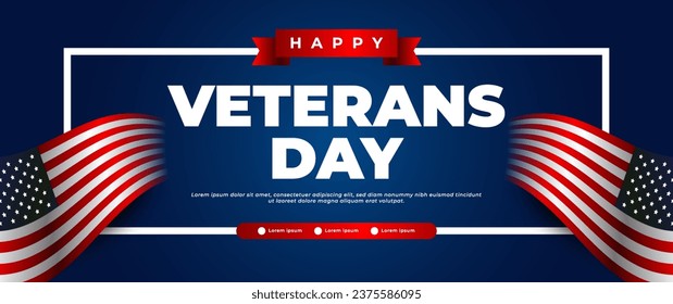 blue happy veterans day banner with american flag elements