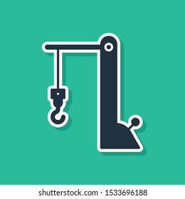 Blue Harbor port crane icon isolated on green background. Cargo crane tower.  Vector Illustration