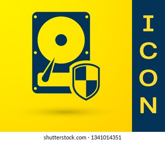 Blue Hard disk drive (HDD) protection icon isolated on yellow background. Vector Illustration