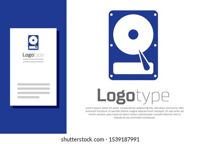 Blue Hard disk drive HDD icon isolated on white background. Logo design template element. Vector Illustration