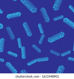 Blue Harmonica icon isolated seamless pattern on blue background. Musical instrument.  Vector Illustration