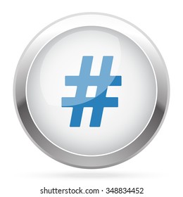 Blue Hashtag icon on white glossy chrome app button