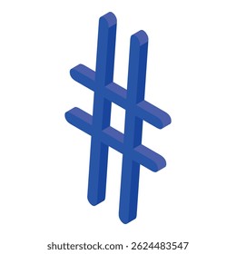 Blue hashtag symbol floating in isometric view, representing social media trends and online communication