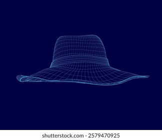 Blue hat with a brim. The hat is made of a mesh material and has a blue color