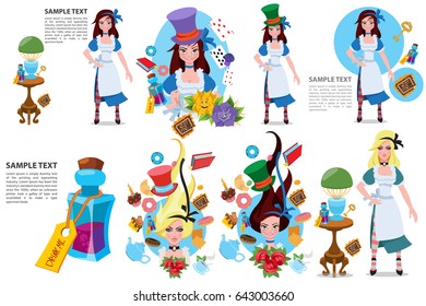 Blue hat with a gray ribbon. Illustration to the fairy tale Alice's Adventures in Wonderland.