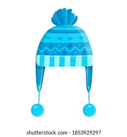 Blue hat icon isolated on a white background. Knitted headdress with two long earflaps and a hat for cold weather. Outerwear. Vector illustration.
EPS 10.