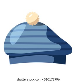 Blue hat with a pompon icon. Cartoon llustration of blue hat with a pompon vector icon for web