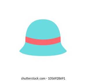 Blue hat with red ribbon vector illustration isolated on white background. Headwear item for women, stylish cap modern accessory for females, headgear