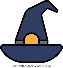 A blue hat with a yellow circle on it. The hat is drawn in a cartoon style