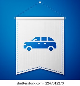 Blue Hatchback car icon isolated on blue background. White pennant template. Vector