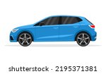 Blue hatchback car side view on a white background. Flat vector illustration