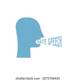 blue hate speech with head abstract icon. concept of hater with abusive lexicon or frustrated people or internet bullying. flat cartoon modern anger logotype graphic design isolated on white
