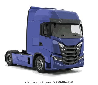 blue haul diesel isolated big truck trailer icon 3d realistic grill turbo machine wheels headlamp led vector template modern design