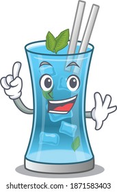 Blue hawai cocktail caricature design style with one finger gesture