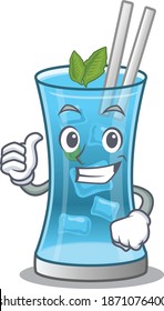 Blue hawai cocktail cartoon character design showing OK finger