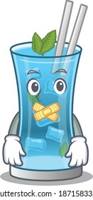 Blue hawai cocktail cartoon character style having strange silent face