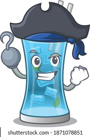 Blue hawai cocktail cartoon design in a Pirate character with one hook hand