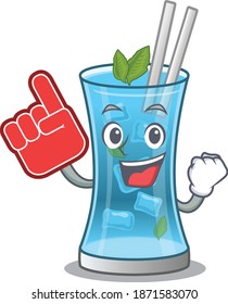 Blue hawai cocktail in cartoon drawing character design with Foam finger