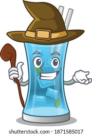 Blue hawai cocktail funny but sneaky witch cartoon character design