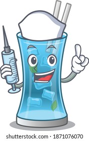 Blue hawai cocktail humble nurse mascot design with a syringe
