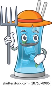 Blue hawai cocktail mascot design working as a Farmer wearing a hat