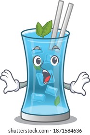 Blue hawai cocktail mascot design concept having a surprised gesture