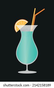 Blue Hawaii cocktail, alcohol drink, vector illustration