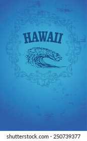 blue hawaii surf poster with vintage style