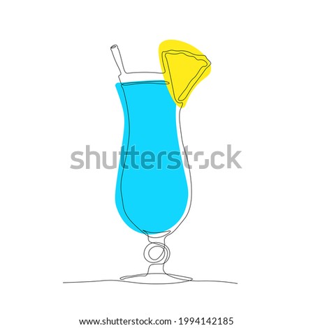 Blue Hawaiian alcoholic drink vector stock illustration. One line. Logo for the menu in the bar restaurant. Isolated on a white background.