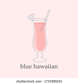 Blue hawaiian cocktail glass. Design element, poster with alcohol. Flat style vector illustration isolated