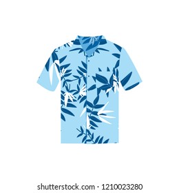 Blue Hawaiian Shirt, Beach Summer Cloth. Vector Flat Cartoon Shirt Isolated On White Background.