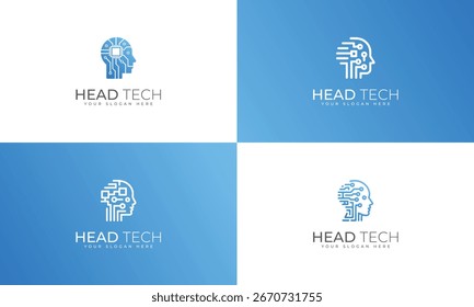 Imagen de diseño de logotipo de tecnología de circuito de cabeza azul