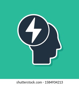 Blue Head and electric symbol icon isolated on green background.  Vector Illustration