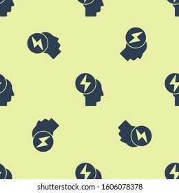 Blue Head and electric symbol icon isolated seamless pattern on yellow background.  Vector Illustration