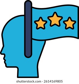 A blue head with a flag in front of it. The flag has three stars